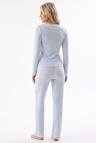 NBB Women's Pajama Set, Pointel Fabric, with Pockets, Wide Collar, Long Sleeve, 100% Cotton