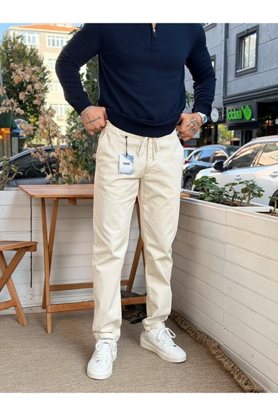 manch collection 25-12 Regular Kalıp Gabardin Pantolon Krem
