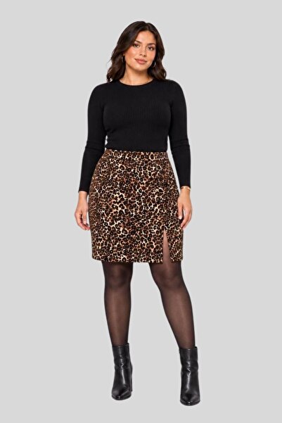 Seamoda Fusta scurtă din Lycra cu fantă și model leopard - MARO