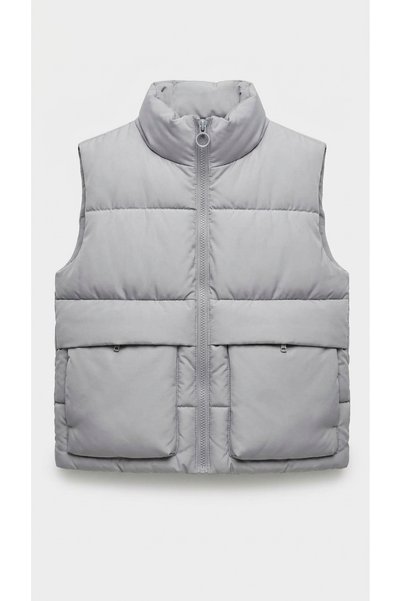 Motebarn Wear Erkek Çocuk Dik Yaka Şişme Yelek - Çift Cepli Günlük Comfort Fit Yelek