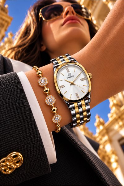 Homies Oval Case Gold Silver Women's Wristwatch - 3Atm Water Resistant Steel ...