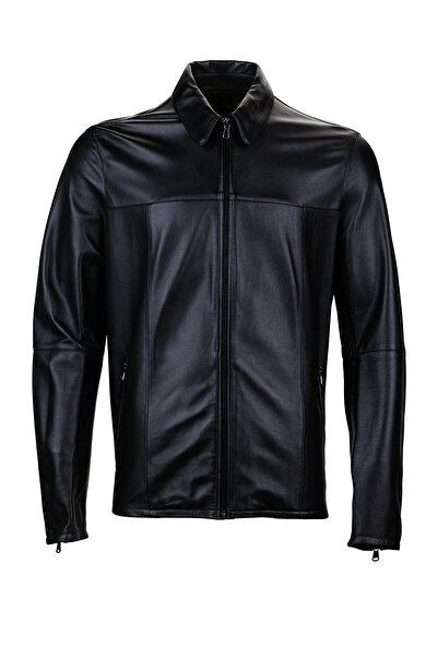 Tamer Tanca Men's Genuine Leather Black Leather Coat