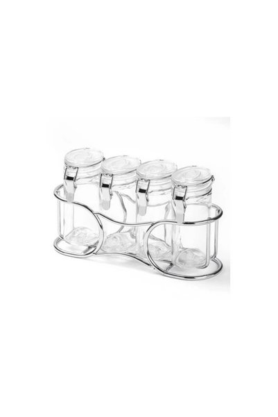Turkishsouq Tantitoni Set of 4 Glass Spice Jar Set with Locking Lid and Stand...