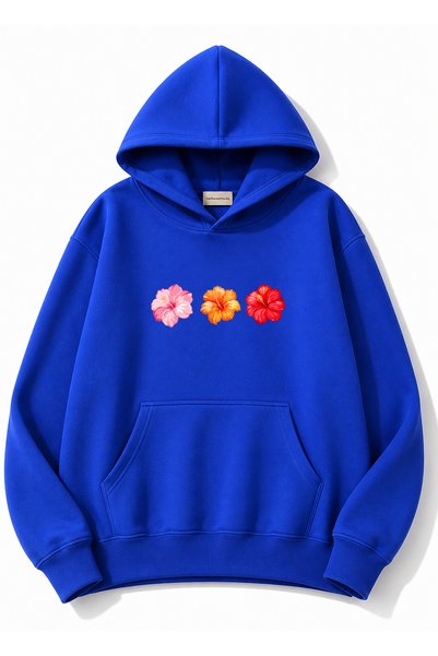 Medinenur Floral Printed Hooded 2 Thread Threaded Sweatshirt