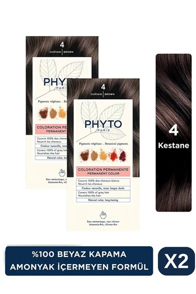 Phyto Phytocolor Amonyaksız Kalıcı Doğal İçerikli Bitkisel Saç Boyası 4 Kesta...