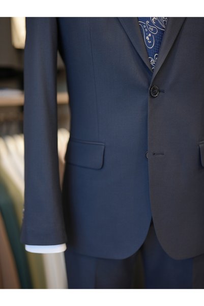 PAREZ Men's Slim Fit Italian Style Mono Collar Double Breasted Suit - Jacket Pants