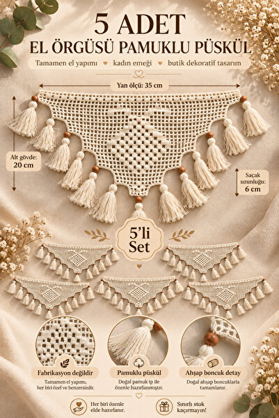 Morlay 5-Piece Hand-Knitted Cotton Tassel Handmade Lace Trim – Wooden Beaded ...