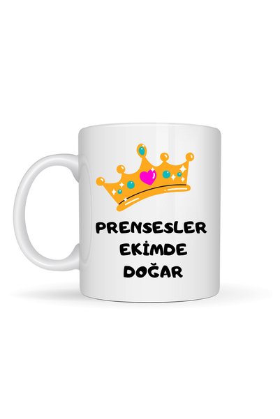 ARNEER Prensesler Ekimde Doğar Yazılı Kupa Model 254 Taç Tasarımlı Ekim Ayı Doğum Günü Hediyesi Seramik Kah
