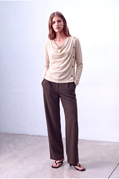 WESTMARK LONDON Cream Women's Cream Viscose Draped Degaje Collar Long Sleeve ...