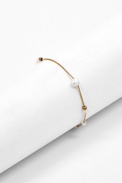 Bizou Women Fashionable Stainless Steel Pearl Bracelet, Gold