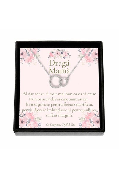 OEM Cadou pentru Mamă – Colier „Cercuri Unite”, Cutie Neagră și Card cu Mesaj