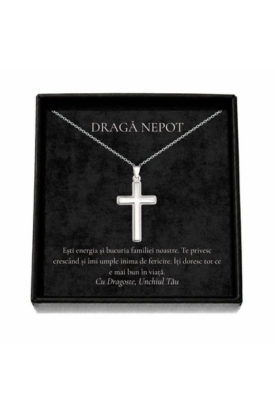 OEM Cadou pentru Nepot – Colier „Cruce Clasică”, Cutie Neagră și Card cu Mesaj