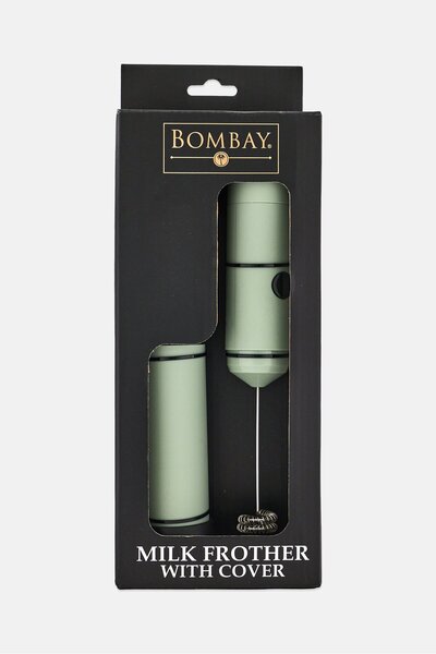 Bombay Stainless Steel Milk Frother With Cover, Sage Green