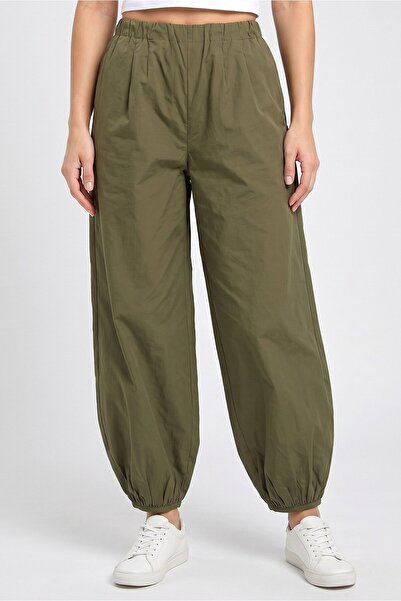 Threadbare Women Balloon Fit Solid Track Pants, Olive