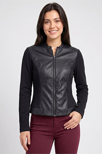 Premise Women Plain Motorcycle Jacket, Black
