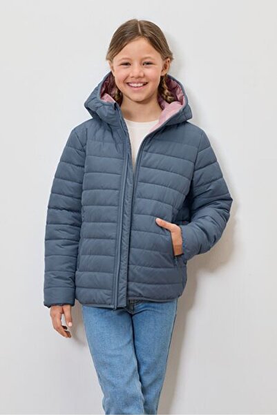Tchibo Kids Girl Long Sleeve Plain Puffer Jacket, Dusty Blue