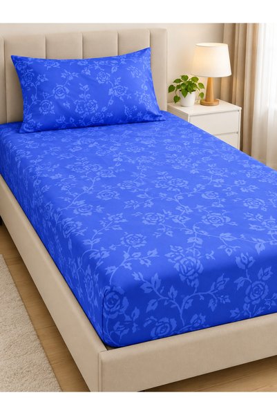 zeetwo Bedsheet Set, Royal Blue Floral Pattern, 100% Cotton, 95 GSM