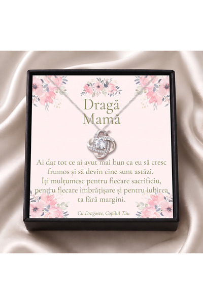 OEM Cadou pentru Mamă – Colier „Nodul Iubirii”, Cutie Neagră și Card cu Mesaj