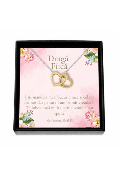 OEM Cadou pentru Fiică de la Tată – Colier „Inimi Aurii”, Cutie Neagră și Car...