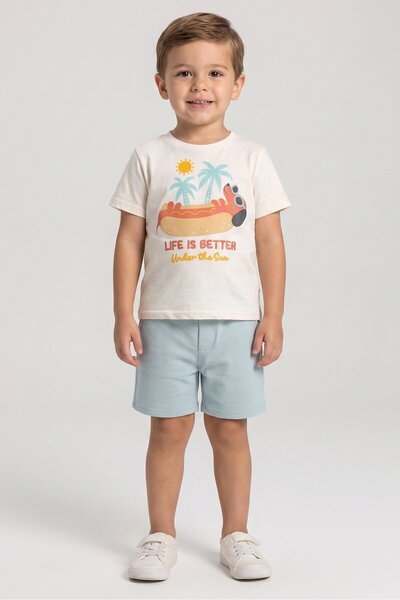 Bon Bebe Toddlers Boy 2 Pcs Granphic T- Shirt And Ribbed Short Set, Multicolor