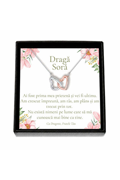 OEM Cadou pentru Soră de la Frate – Colier „Inimi Bicolore”, Cutie Neagră și ...