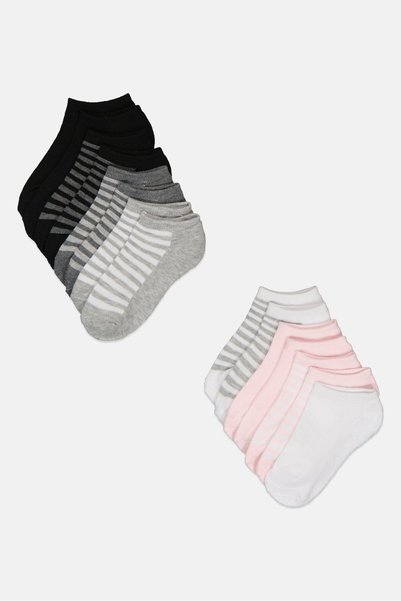 Danskin Kids Girl 15 Pairs Stripe Cushion No Shows, Multicolor