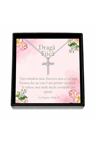 OEM Cadou pentru Fiică de la Mamă – Colier „Cruce cu Cristale”, Cutie Neagră ...