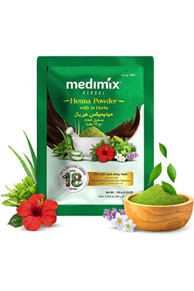 Medimix Henna Powder with 18 Herbs - For Soft & Shiny Hair - 100% Natural Hair Color - Controls Damage and Keeps Hair Moisturized - 150 gm