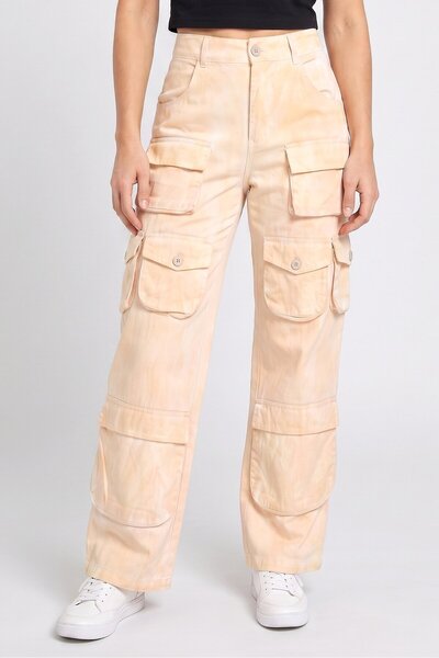 Pretty Little Thing Women Regular Fit Washed Cargo Pants, Light Mustard