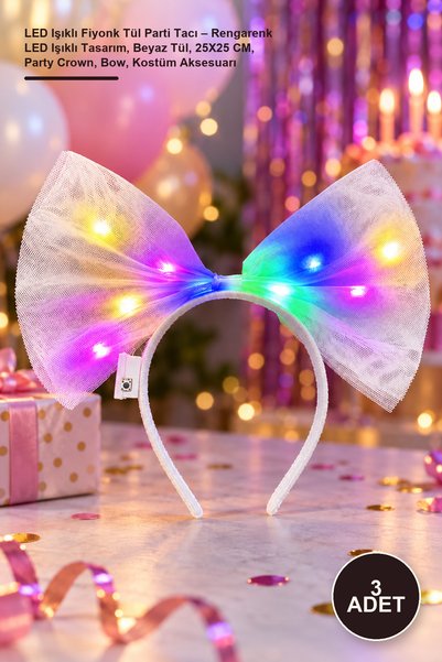 Yenilig 3 Pieces Led Lighted Bow Tulle Party Crown – Colorful Led Lighted Des...