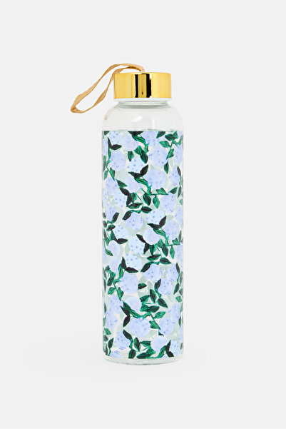 HOTCHPOTCH Floral Print Glass Drinking Bottle With Screw Cap, Multicolor