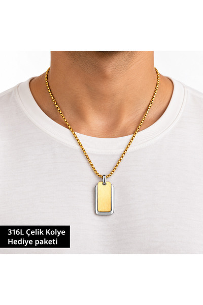 HER ŞEY NOTA www.herseynota.com 316L Steel Men's Necklace – Gold Plate Detail...