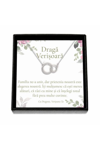 OEM Cadou pentru Verișoară de la Verișoară – Colier „Cercuri Unite”, Cutie Ne...