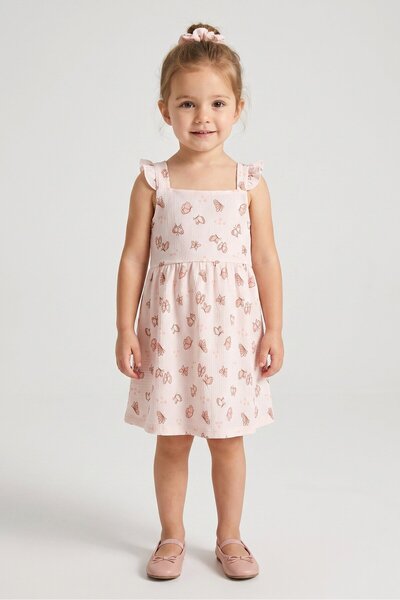 Emily and Oliver Toddlers Girl 2 Pcs Allover Print Dress With Headband, Multi...