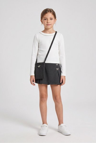 Badgley Mischka Kids Girl 3 Pcs Ribbed Top And Skort With Small Bag, Multicolor