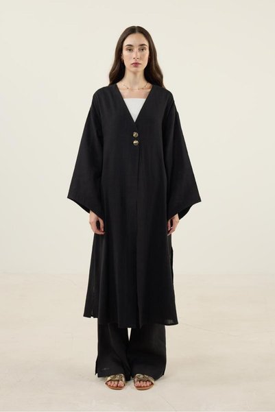 Minik Terzi Gold Düğmeli %100 Pamuk Kaftan Siyah
