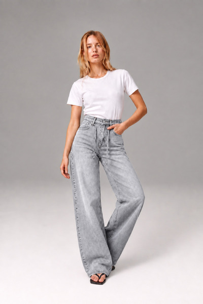 XRAY JEANS Pantaloni de damă, relaxați, de bază, cu șireturi, gri din denim