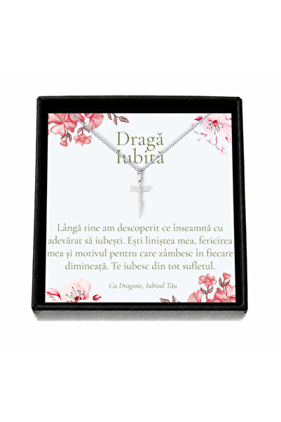 OEM Cadou pentru Iubită – Colier „Cruce «Faith»”, Cutie Neagră și Card cu Mesaj
