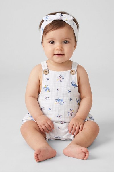 Emily and Oliver Toddlers Girl 2 Pieces Floral Print Bodysuits And Headband S...