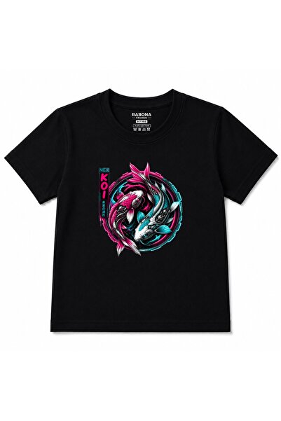 Rabona Fashion Tricou pentru copii Neo Koi Cyberpunk cu grafică Japoneză Neon...