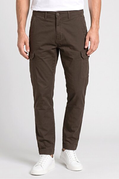 Common People Men Regular Fit Plain Cargo Pants, Dark Olive