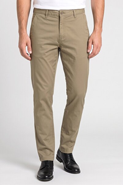 Common People Men Regular Fit Plain Chino Pants, Dark Beige