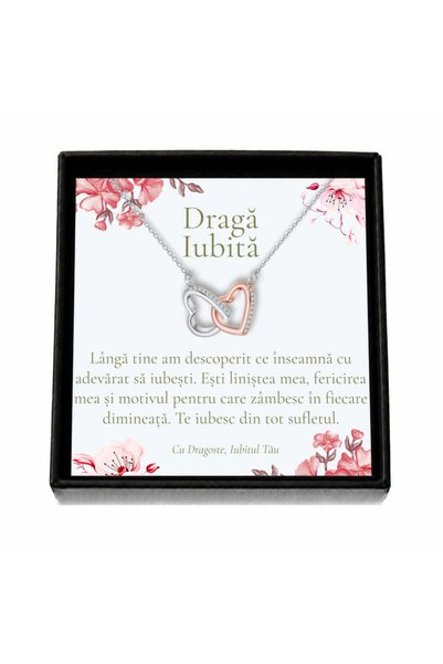 OEM Cadou pentru Iubită – Colier „Inimi Bicolore”, Cutie Neagră și Card cu Mesaj