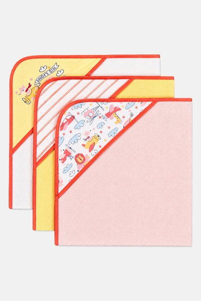 Exer Saucer Toddlers Gril 3 Pieces Graphic Print Hooded Towels, Multicolor