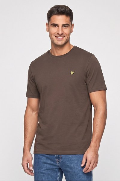 Lyle & Scott Men Crew Neck Short Sleeve Embroidered Logo T-Shirt, Dark Brown