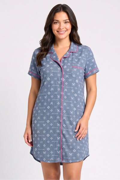 Bebe Women Allover Print Short Sleeve Sleepwear Dress, Multicolor