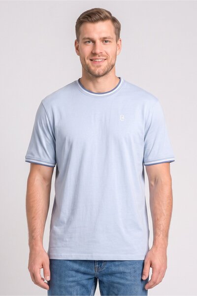 Crosshatch Men Crew Neck Short Sleeve Embroidered Logo T-Shirt, Light Blue