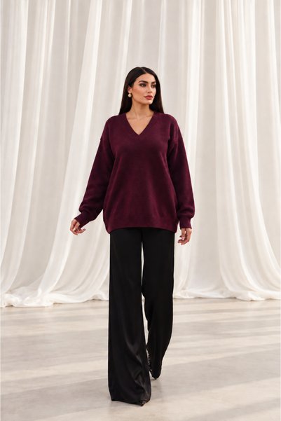 Ezya Collection Oversize V Yaka Salaş Kesim Yumuşak Dokulu Triko Kazak