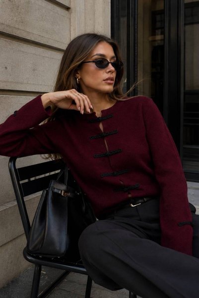 Cymora Élan Knitwear Cardigan High Collar Long Sleeve Fit Cut Stylish Jacket
