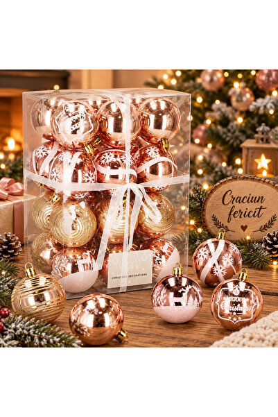 MyOfficeShop Set de globuri de Crăciun cu modele de sărbătoare, 24 de bucăți,...